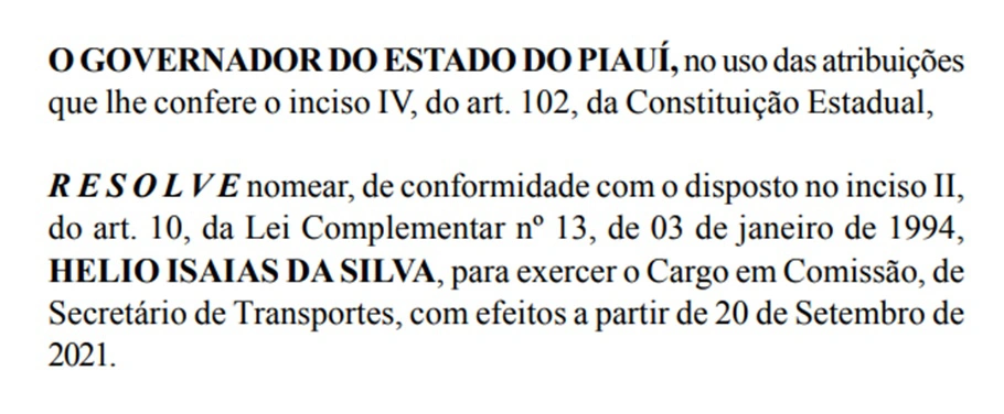 Nomeação de Hélio Isaías