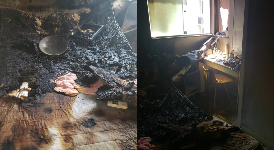O quarto da residência ficou destruído