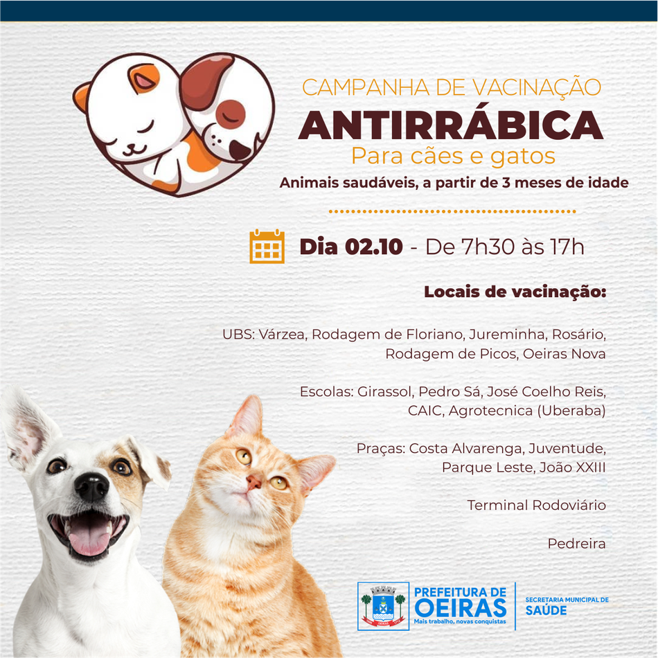 Oeiras promove Dia D de vacinação antirrábica