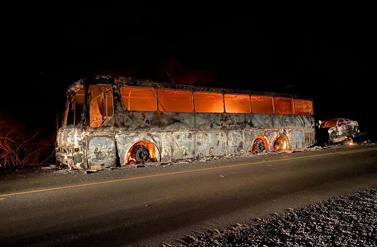 Ônibus pega fogo e fica destruído na BR 316 em Ipiranga do Piauí