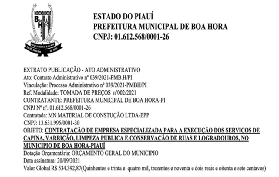 Prefeito de Boa Hora vai gastar R$ 534 mil com serviço de capina