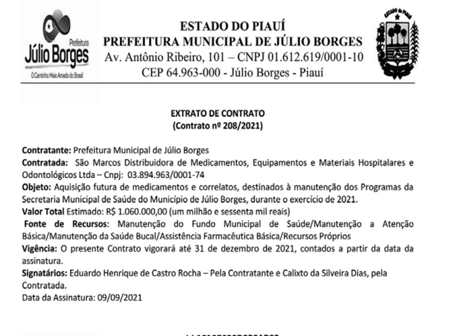Prefeito de Júlio Borges vai gastar mais de R$ 1 milhão com medicamentos