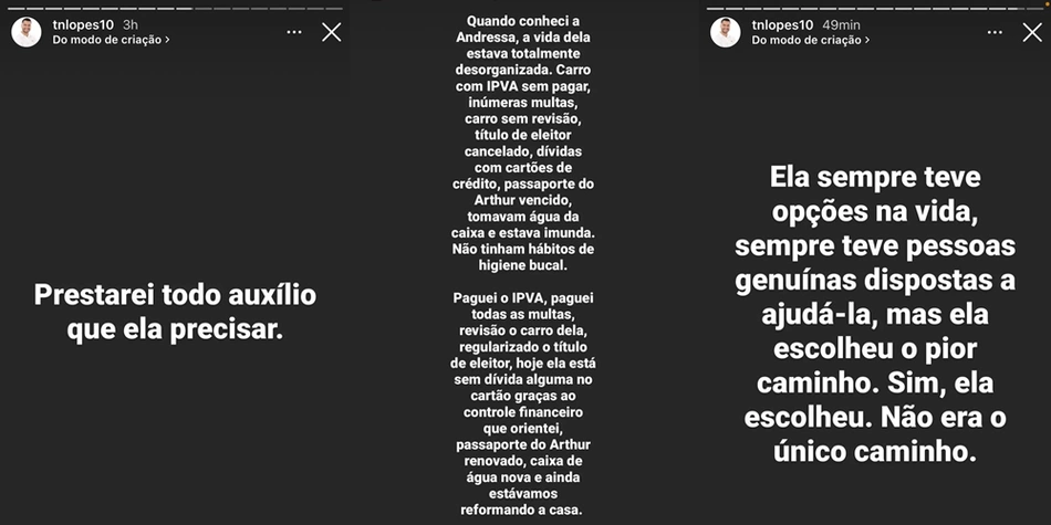 Relatos nas postagens de Thiago