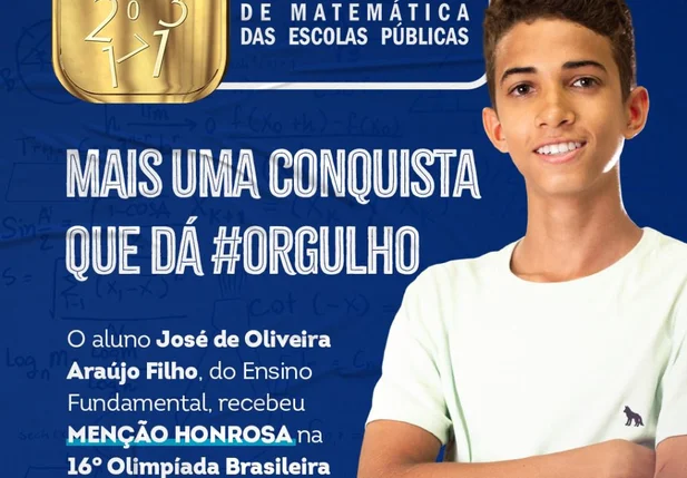 Aluno de Barra D’Alcântara recebe menção honrosa na OBMEP