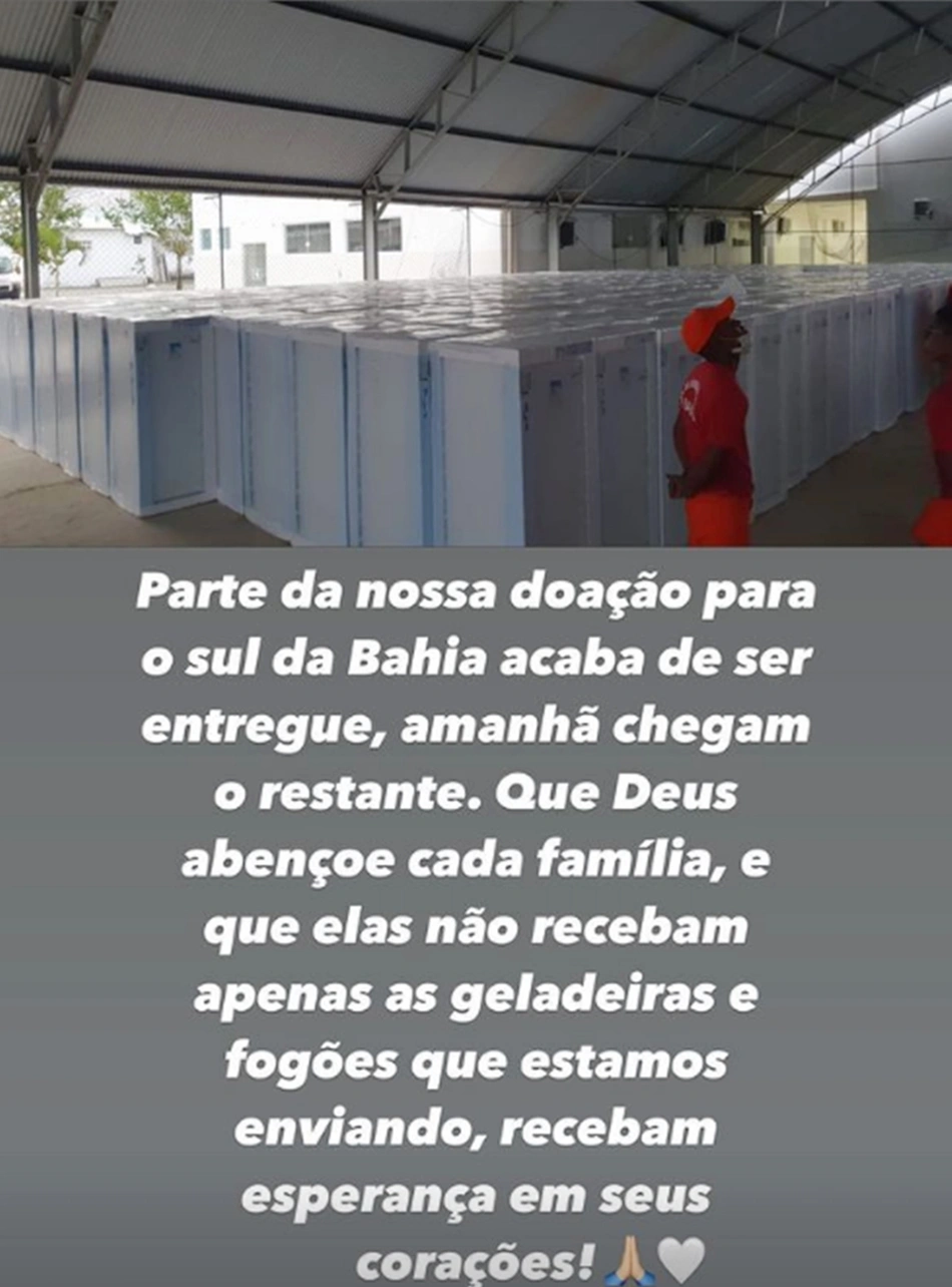 Doações que Safadão destinou para as vítimas das enchentes na Bahia