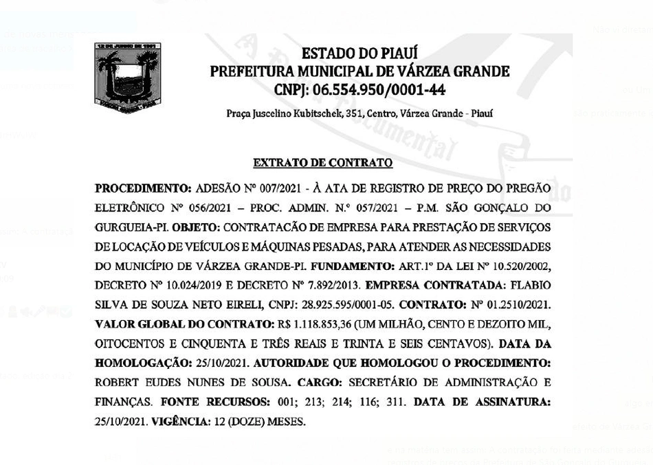 Extrato do contrato