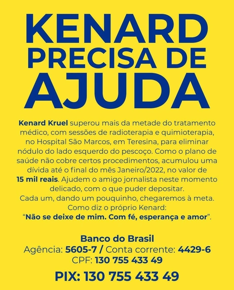 Jornalista Kenard Kruel precisa de ajuda para tratamento médico