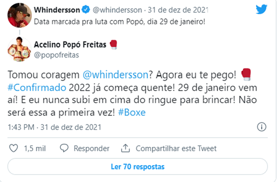 Whindersson Nunes e Acelino Popó devem se enfrentar em 29 de janeiro.