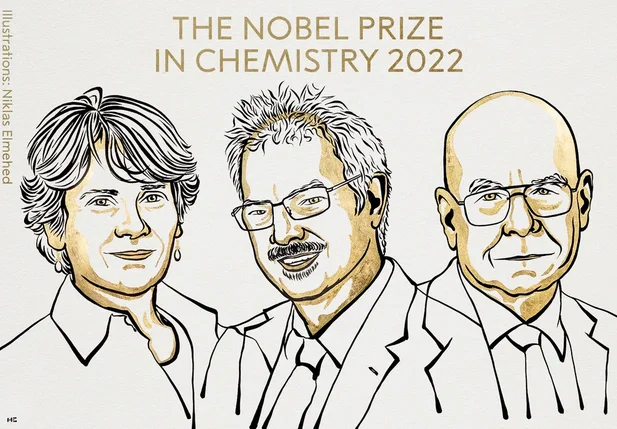 Carolyn Bertozzi, Morten Meldal e K. Barry Sharpelles, ganhadores do Nobel de Química