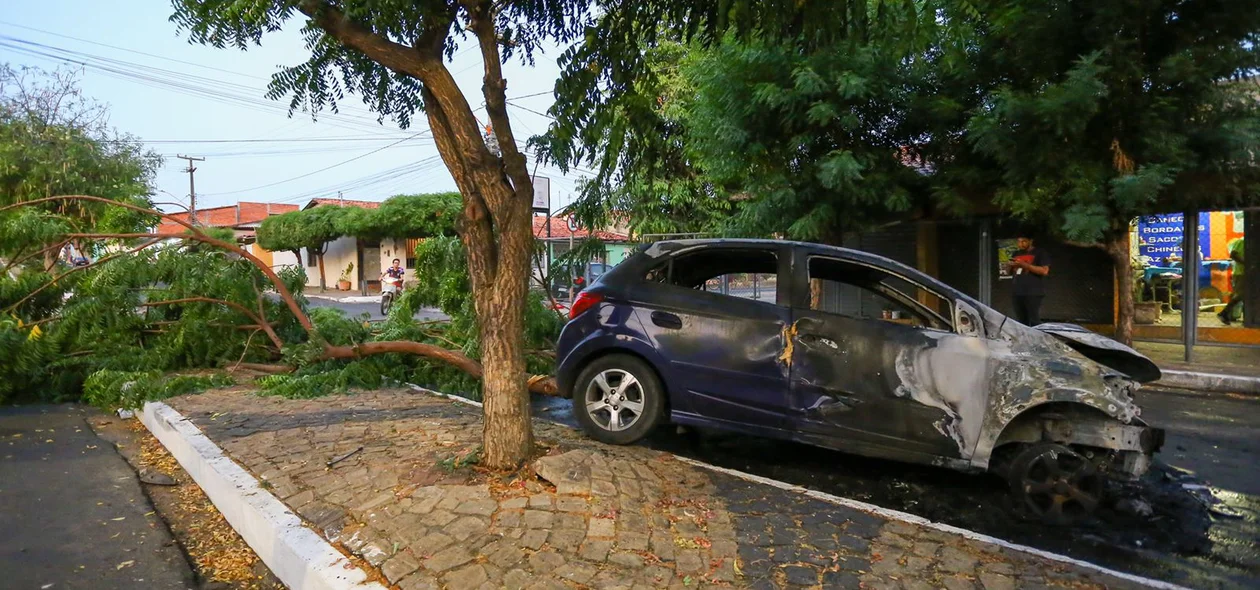 Carro subiu canteiro central da avenida