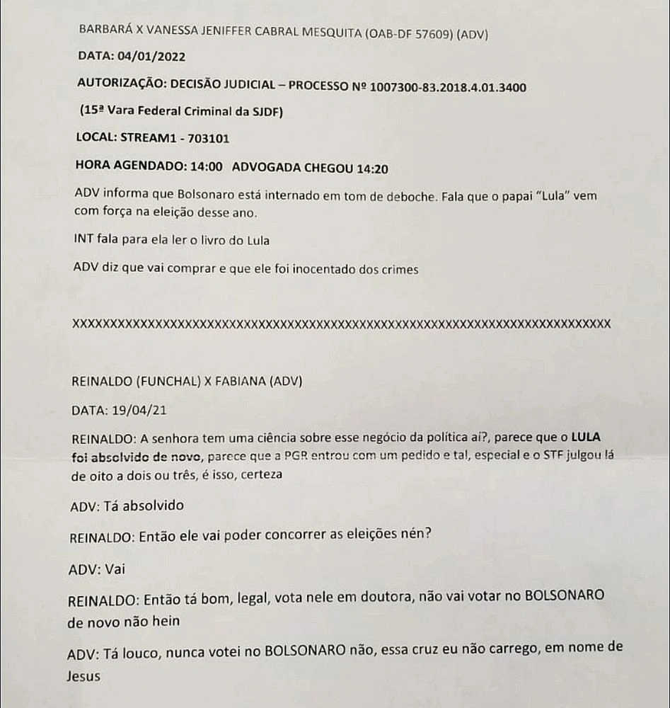 Conversa entre Barbará e advogada Vanessa Jeniffer