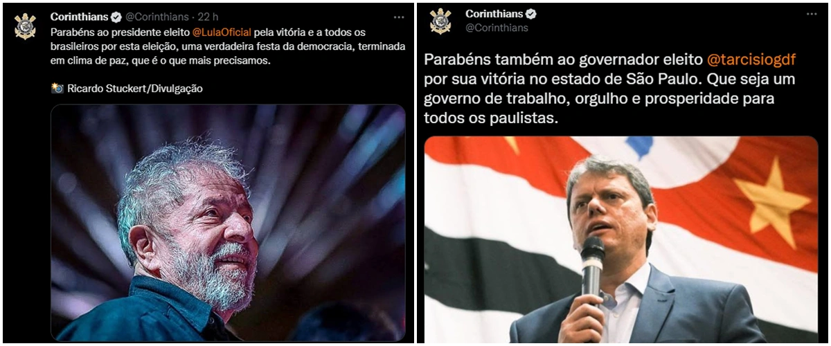 Corinthians parabeniza Lula e Tarcísio após 2º turno das eleições