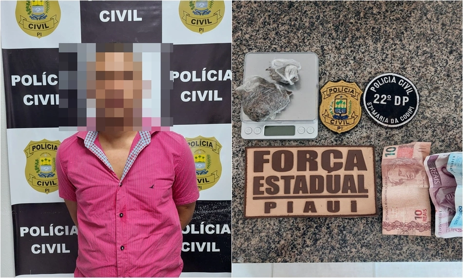 Homem foi preso com material apreendido pela Polícia Civil