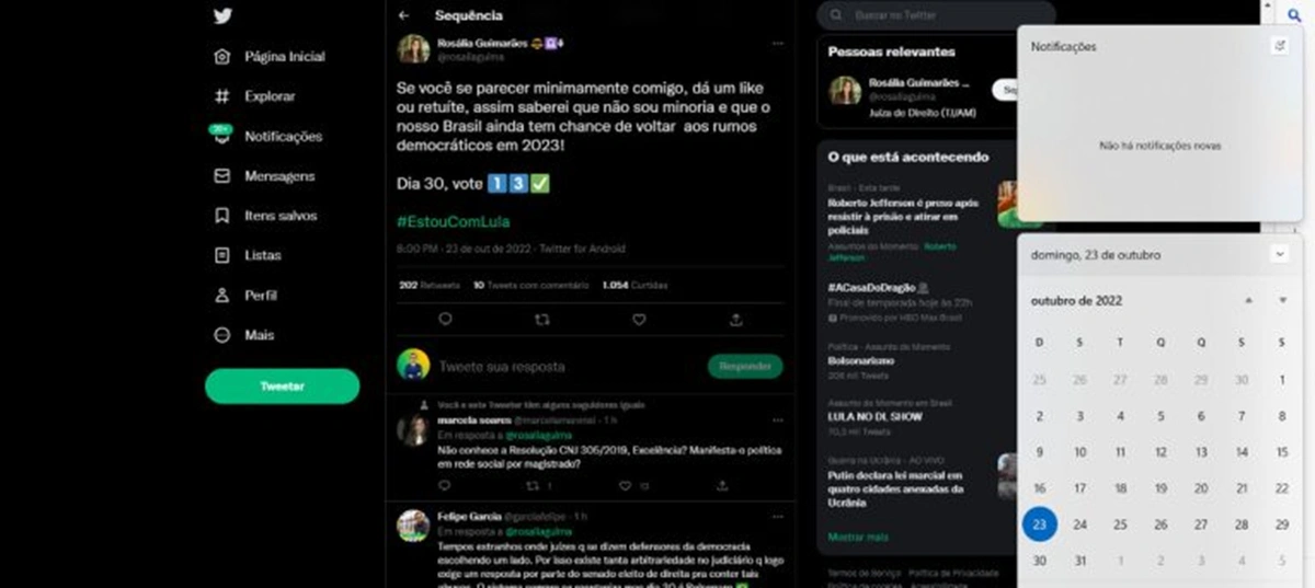 Juíza diz que ‘Bolsonaro apoia o crime’ e pede votos para Lula