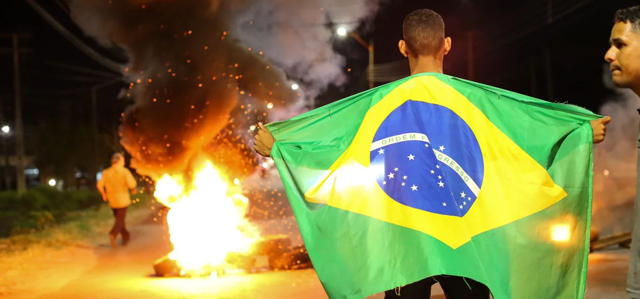 Manifestante com bandeira do Brasil