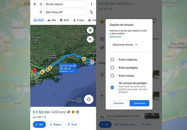 Nova função do Google Maps mostra preço do pedágio na rota