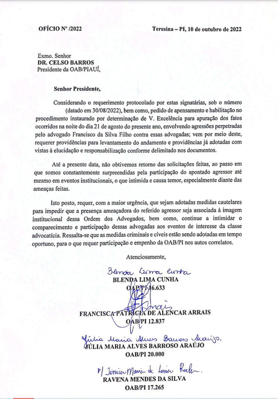 Ofício enviado a OAB-PI