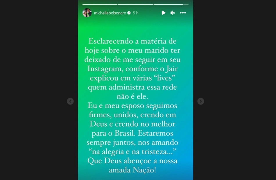 Publicação de Michelle Bolsonaro