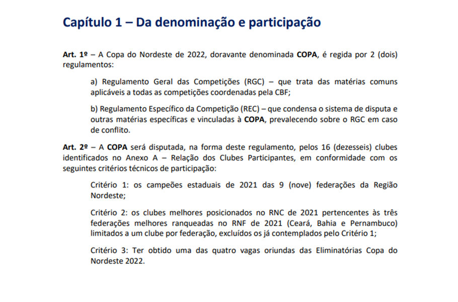 Regulamento Específico, Copa do Nordeste