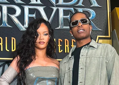 Rihanna e ASAP Rocky na premiere de Pantera Negra Wakanda Para Sempre