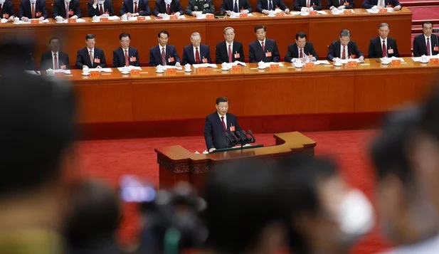 Xi Jinping durante discurso do 20.º Congresso do Partido Comunista Chinês