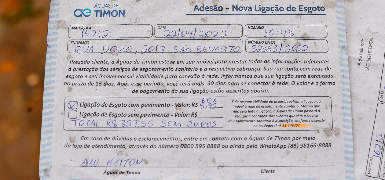 Adesão de nova ligação de esgoto
