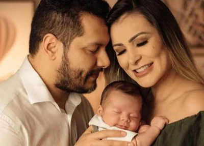 Andressa Urach, o esposo Thiago Lopes e o filho recém-nascido