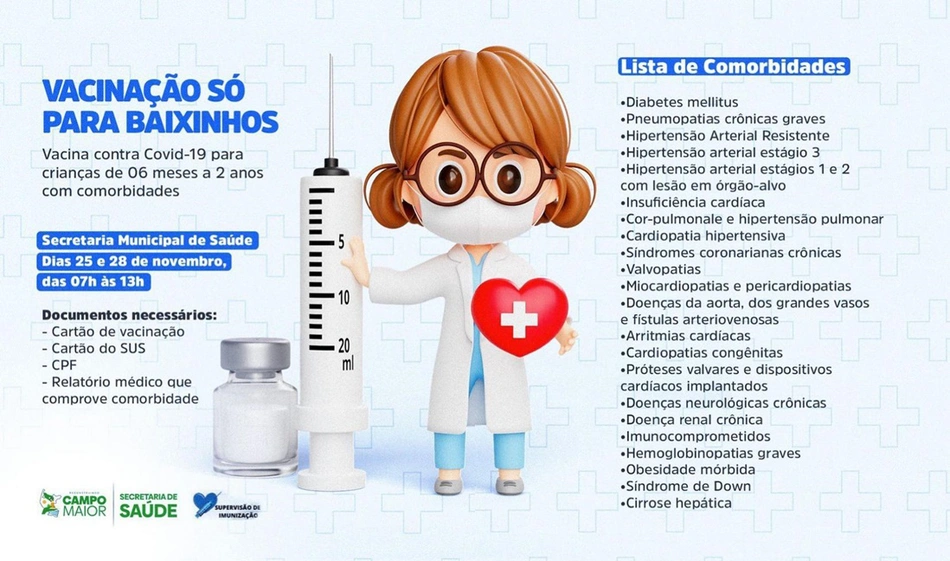 Campo Maior disponibiliza vacina contra a covid-19 para crianças de 6 meses