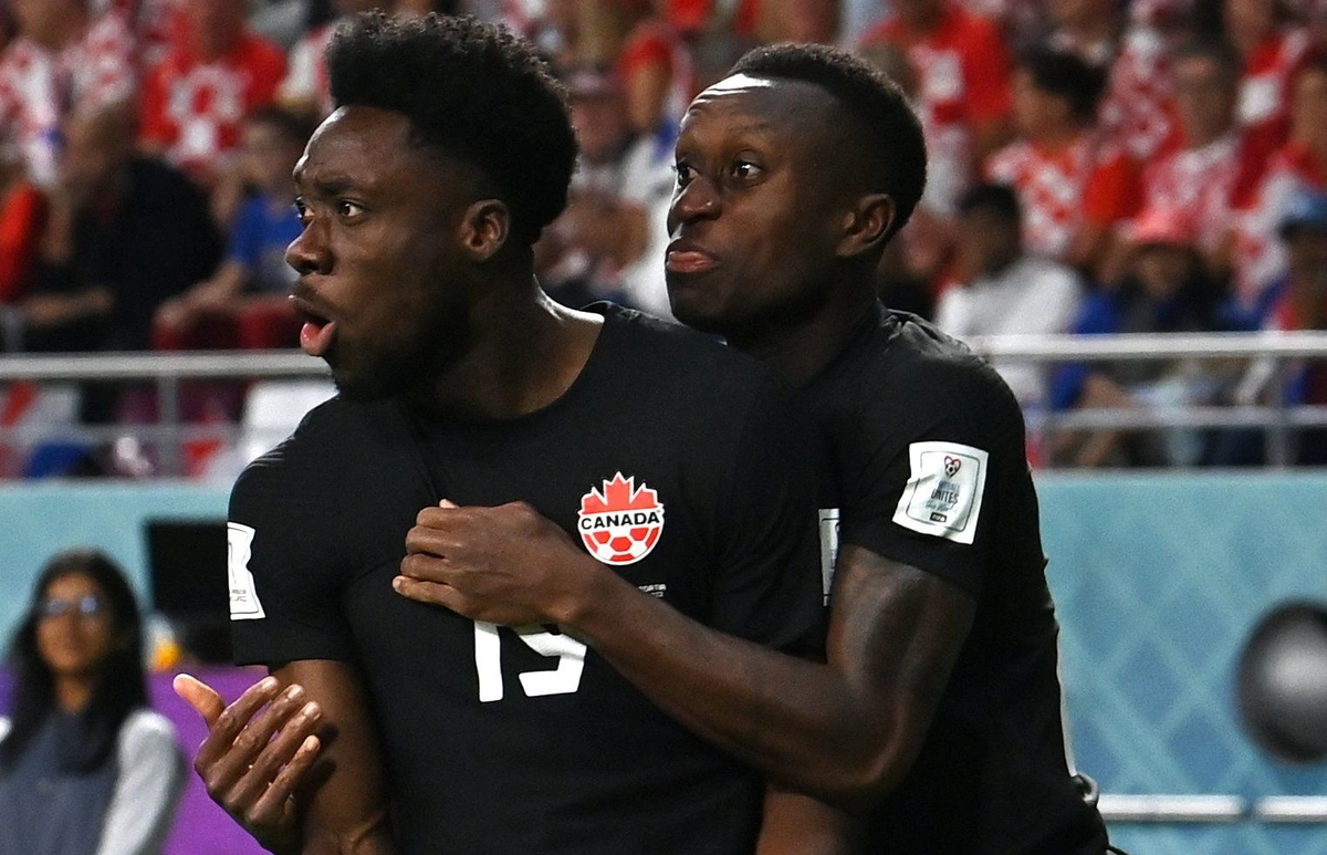 Canadá comemorando gol sobre a Cróacia na Copa do Mundo