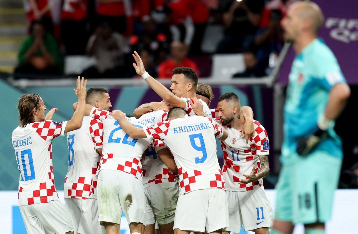 Cróacia comemorando gol diante do Canadá na Copa do Mundo