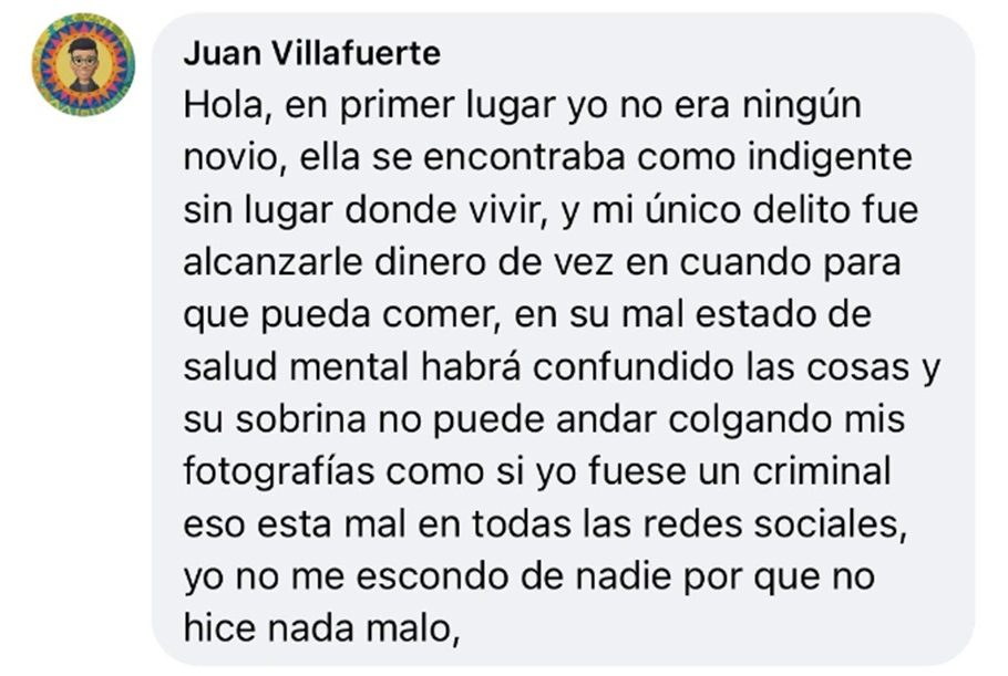 Juan Villafuerte se pronunciou nas redes sociais após campanha em busca de Blanca compartilhar suas fotos