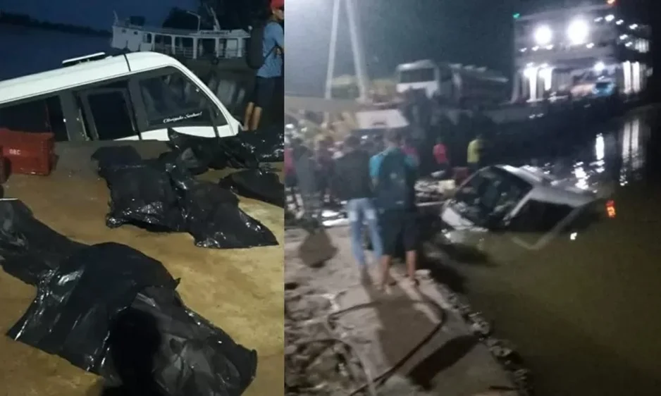 Micro-ônibus caiu de balsa no Pará