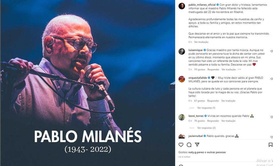 Postagem da assessoria sobre a morte de Pablo nas redes sociais