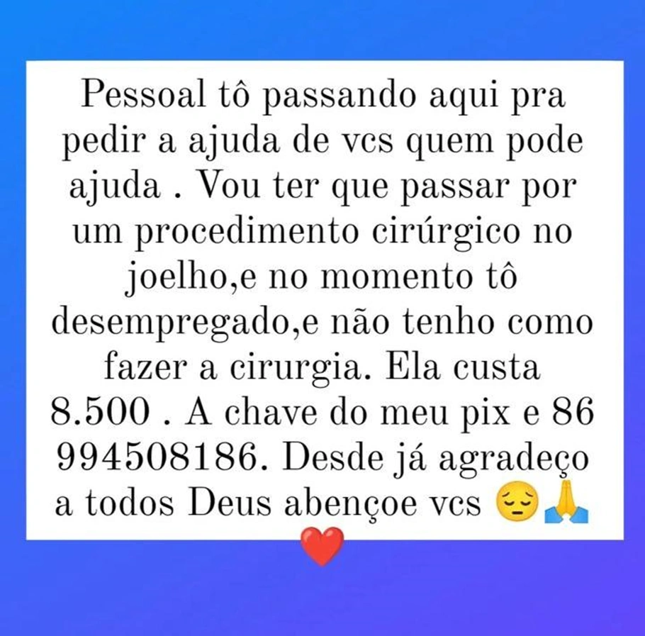 Tiaguinho pede ajuda nas redes sociais
