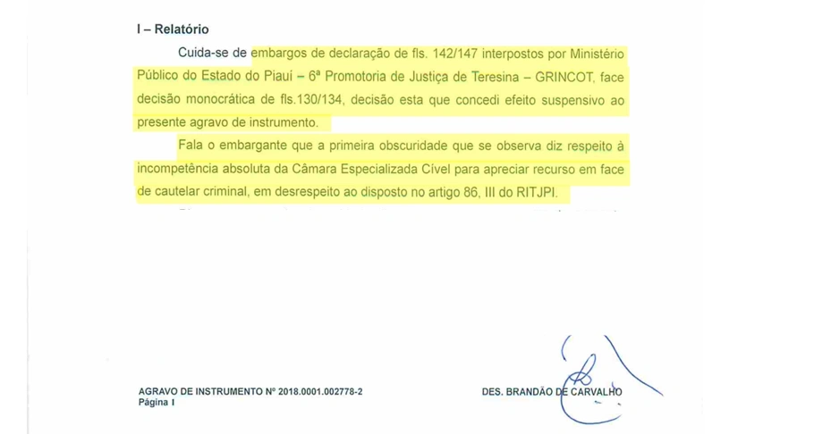 Trecho onde o desembargador narra o parecer do Ministério Público