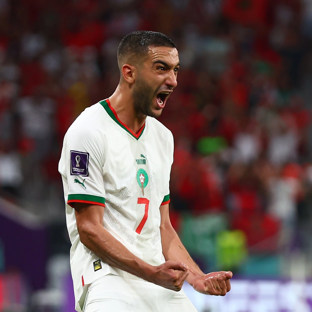 Ziyech comemorando gol diante da Bélgica