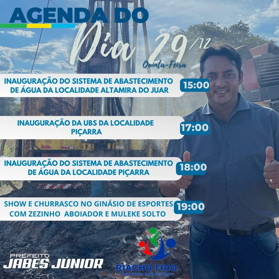 Agenda desta quinta-feira do Prefeito de Riacho frio