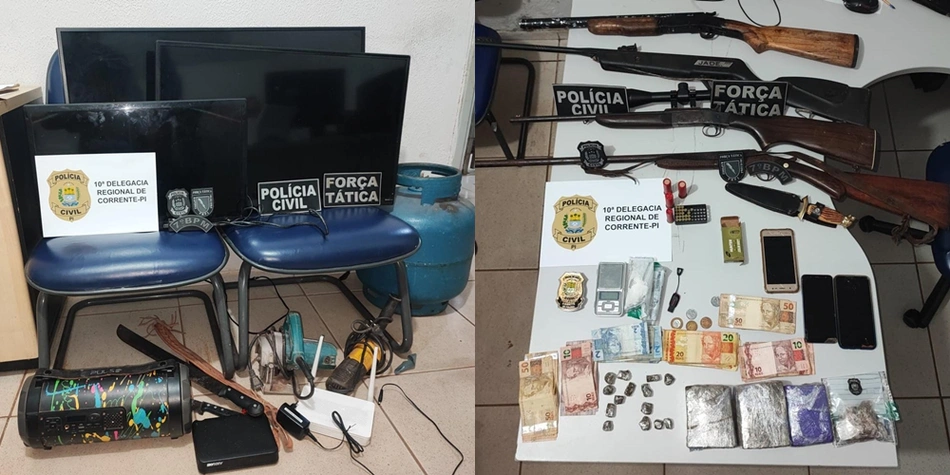 Armas, drogas e objetos roubados apreendidos
