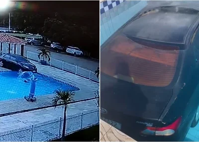 Corolla ficou dentro da piscina