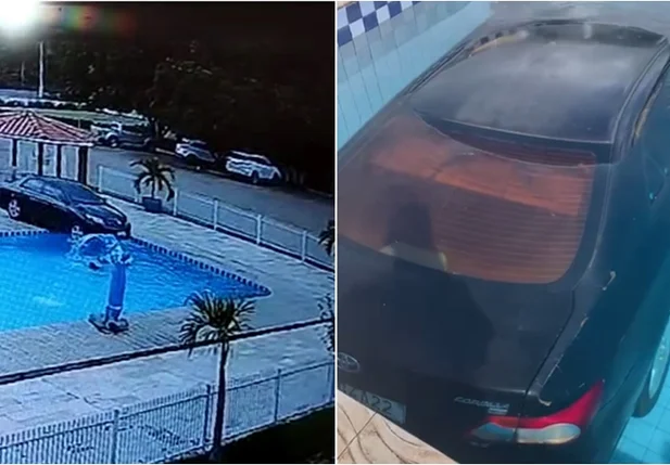 Corolla ficou dentro da piscina