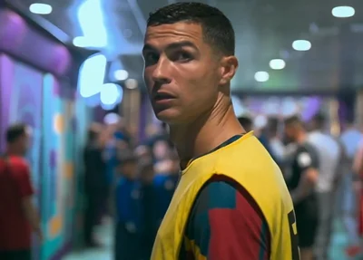 Cristiano Ronaldo no túnel com o colete de substituto diante da Suíça