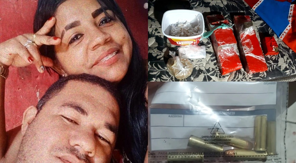 Drogas apreendidas na casa do casal e cápsulas de munições encontradas
