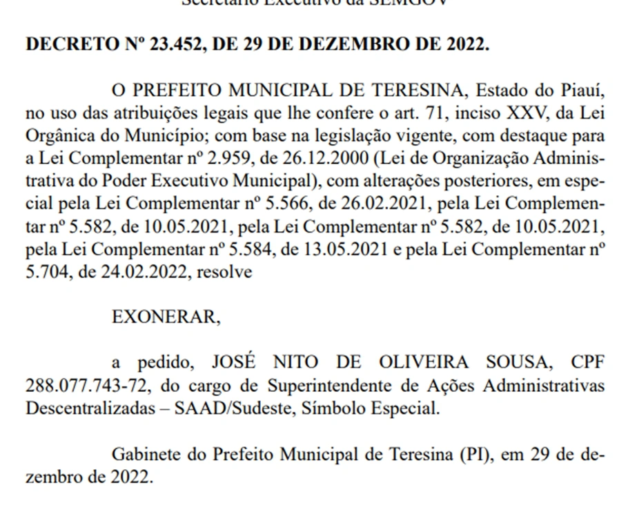 Exoneração de Zé NIto