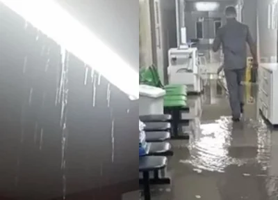 Hospital do Dirceu inundado após fortes chuvas