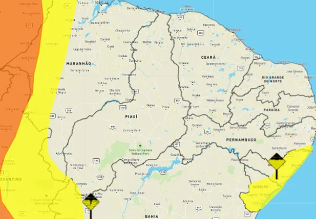 INMET emitido alerta amarelo com perigo de chuvas intensas para quatro municípios do Sul Piauiense