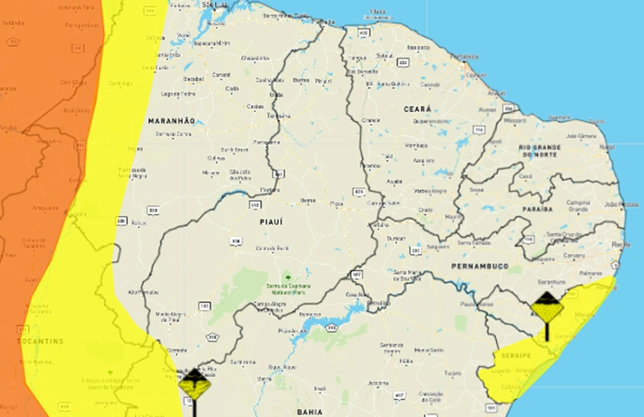 INMET emitido alerta amarelo com perigo de chuvas intensas para quatro municípios do Sul Piauiense