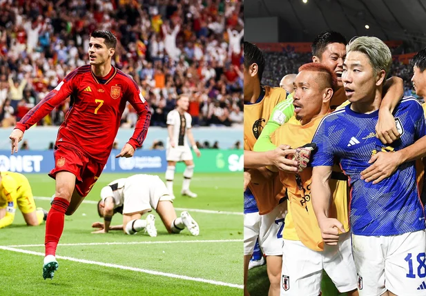Morata comemorando gol sobre a Alemanha; seleção do Japão