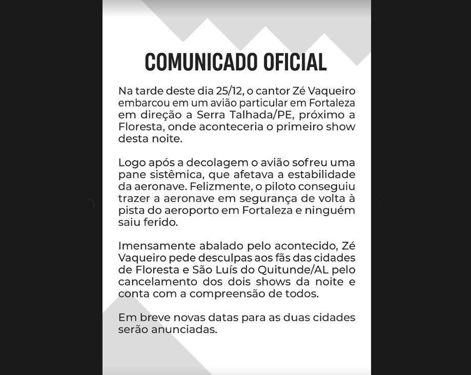 Nota da assessoria