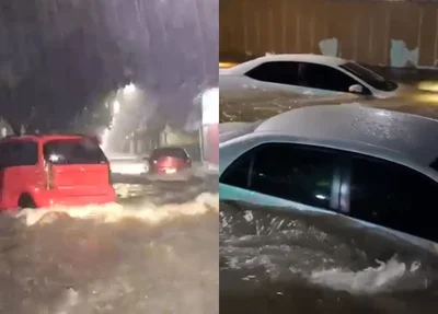 Chuva arrastou carros em Teresina