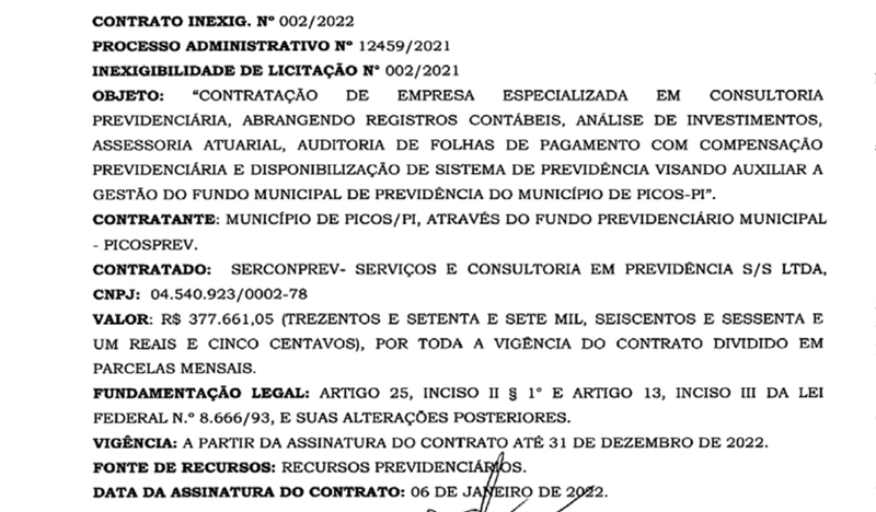 Extrato do contrato